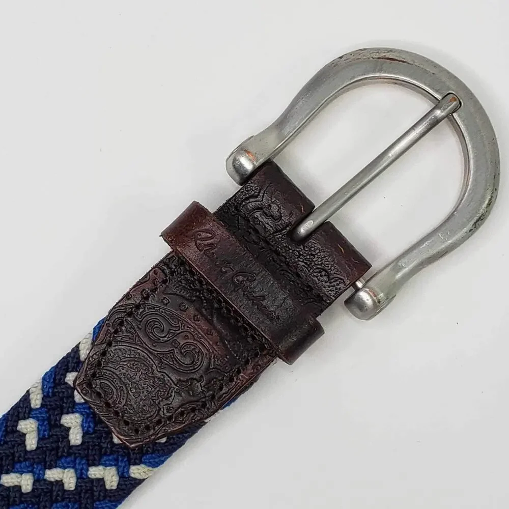 Robert Graham Men's Belt Size XL Braided With Leather Extensions Blue White